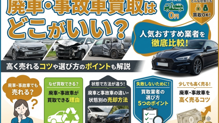 廃車・事故車買取はどこがいい？人気おすすめ業者を徹底比較！高く売れるコツや選び方のポイントも解説